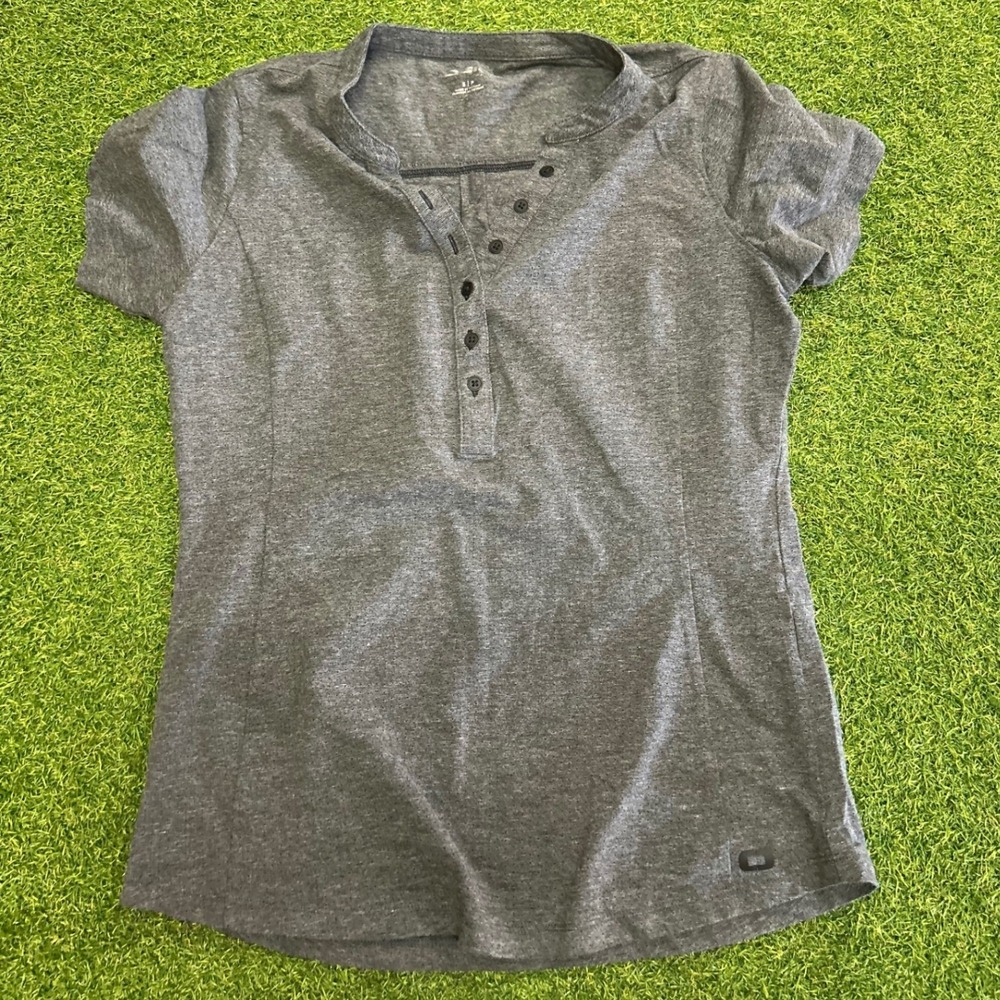 OGIO Womens Short Sleeve Henley Top Heathered Gray Banded Collar Size Small